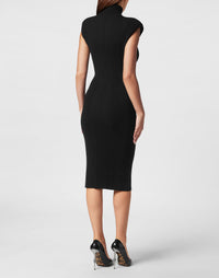 Philipp Plein｜Padded Shoulder Knit Midi Dress black 女款針織