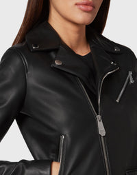 Philipp Plein｜Leather Boxy Biker Jacket with Crystals black 女款騎士外套