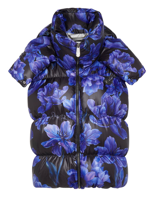 Nylon Down Jacket Vest Flowers black