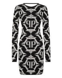 PHILIPP PLEIN Viscose & Lurex Mini Dress Hexagon black