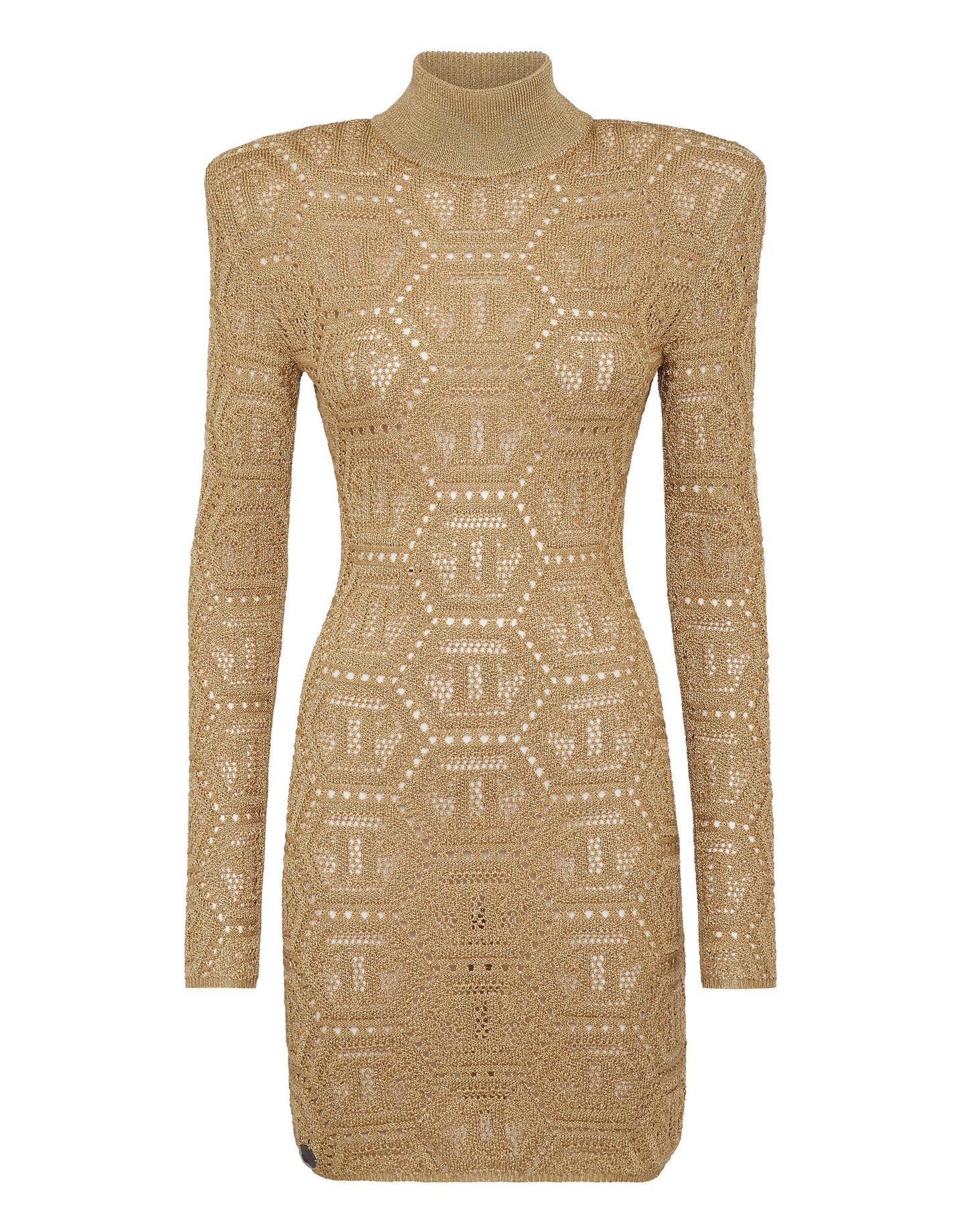 Lurex Padded Shoulder Mini Dress Hexagon gold
