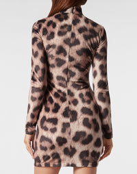 Philipp Plein｜Chenille Turtleneck Mini Dress Leopard leopard 女款連身裙