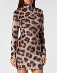 Philipp Plein｜Chenille Turtleneck Mini Dress Leopard leopard 女款連身裙