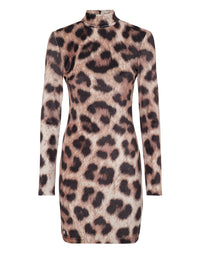 PHILIPP PLEIN Chenille Turtleneck Mini Dress Leopard leopard