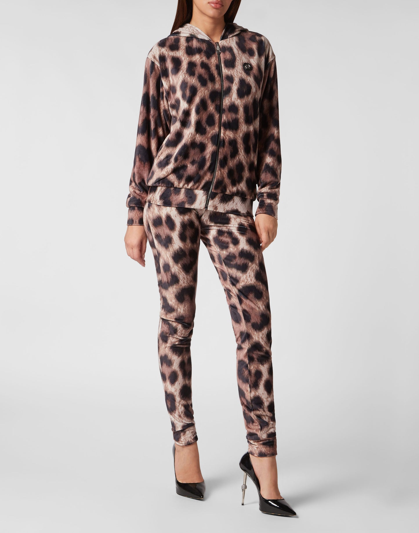Chenille Tracksuit: Hoodie Sweatjacket/Trousers Leopard