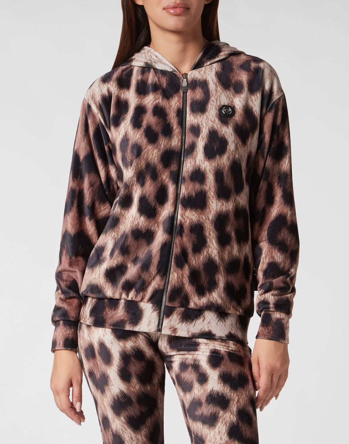Philipp Plein｜Chenille Tracksuit: Hoodie Sweatjacket/Trousers Leopard 女款運動套裝