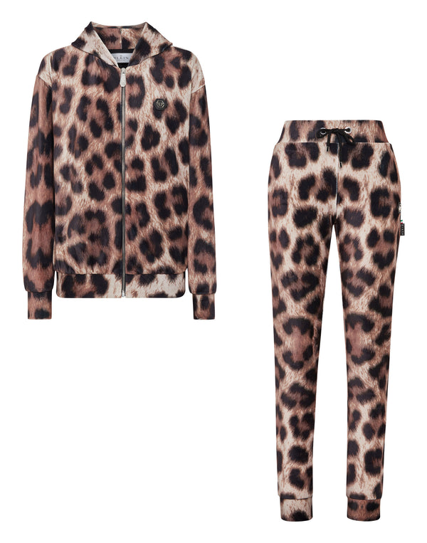 PHILIPP PLEIN Chenille Tracksuit: Hoodie Sweatjacket/Trousers Leopard
