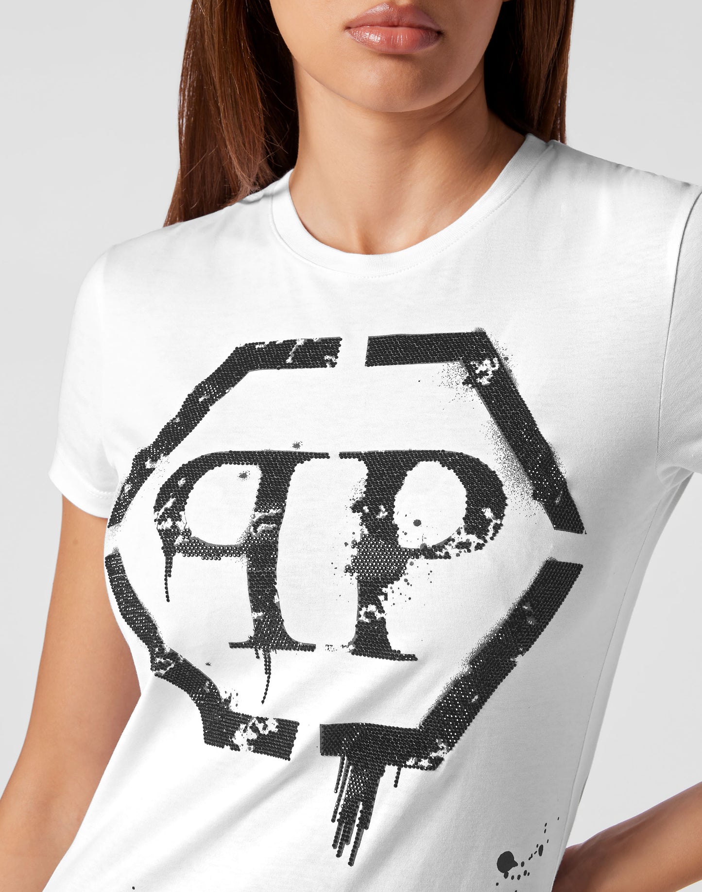 T-shirt Round Neck Sexy Pure Fit Hexagon white