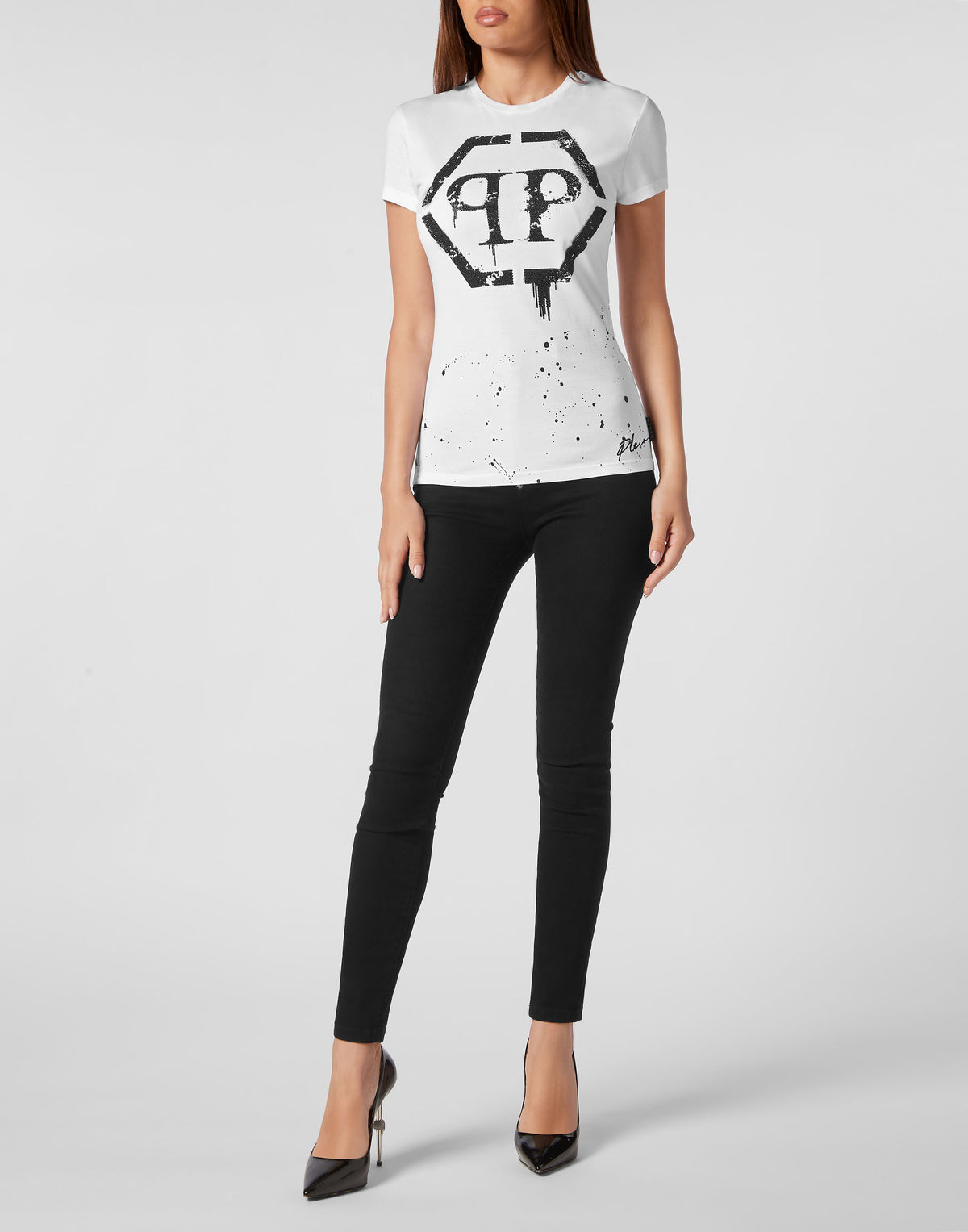 Philipp Plein｜T-shirt Round Neck Sexy Pure Fit Hexagon white 女款T恤