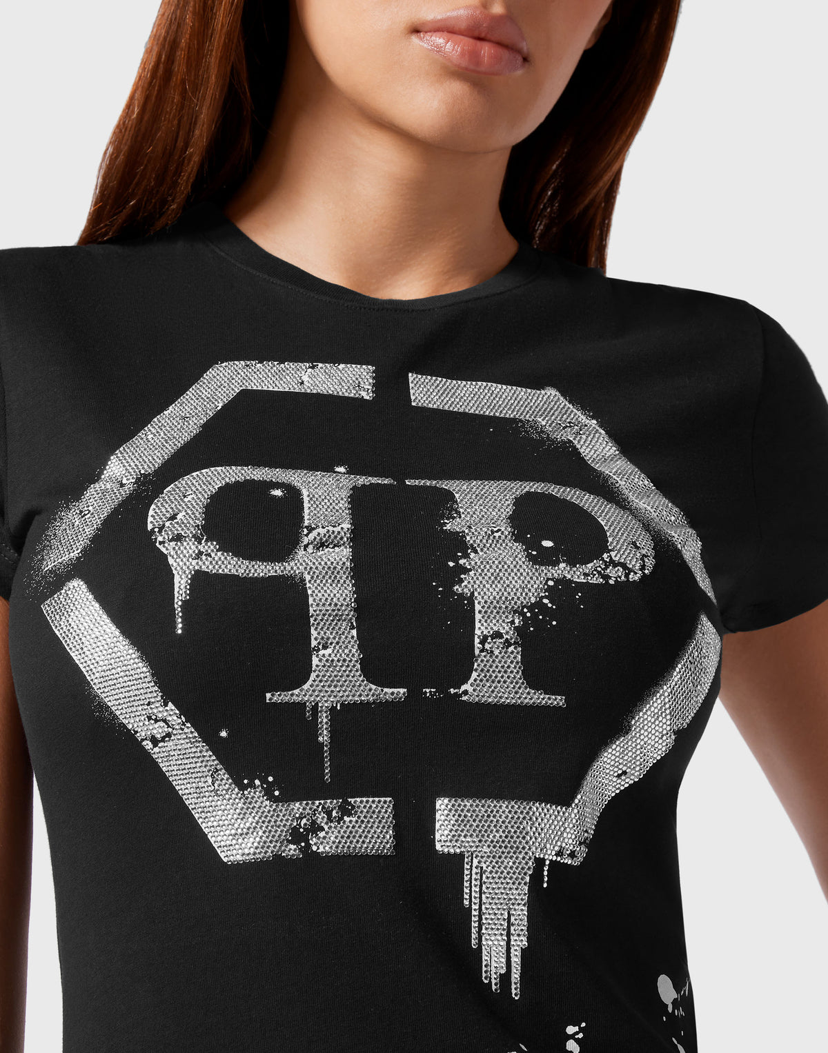Philipp Plein｜T-shirt Round Neck Sexy Pure Fit Hexagon black 女款T恤