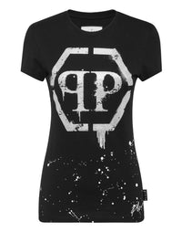 PHILIPP PLEIN T-shirt Round Neck Sexy Pure Fit Hexagon black