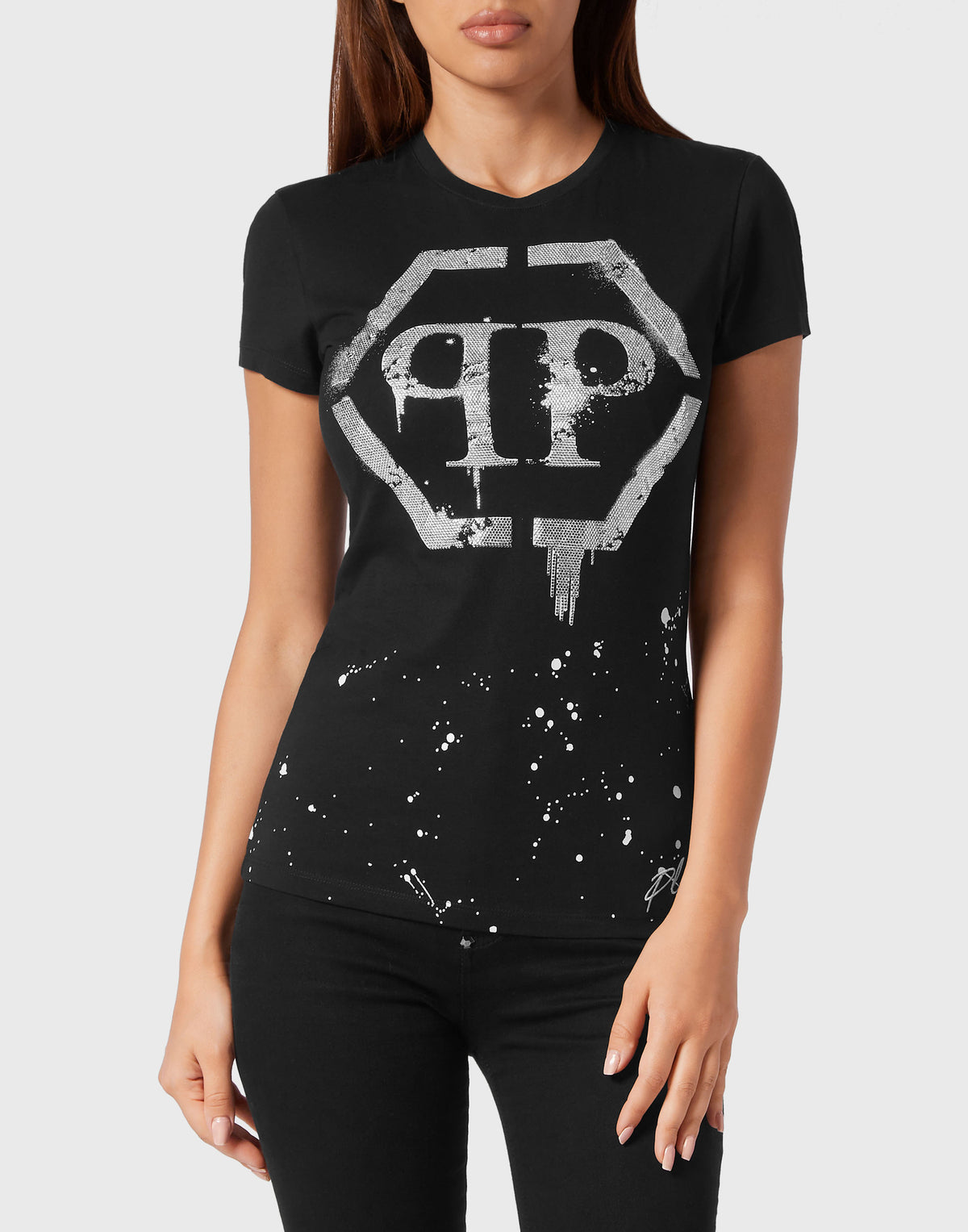 Philipp Plein｜T-shirt Round Neck Sexy Pure Fit Hexagon black 女款T恤