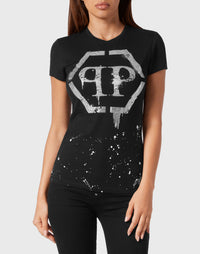 Philipp Plein｜T-shirt Round Neck Sexy Pure Fit Hexagon black 女款T恤