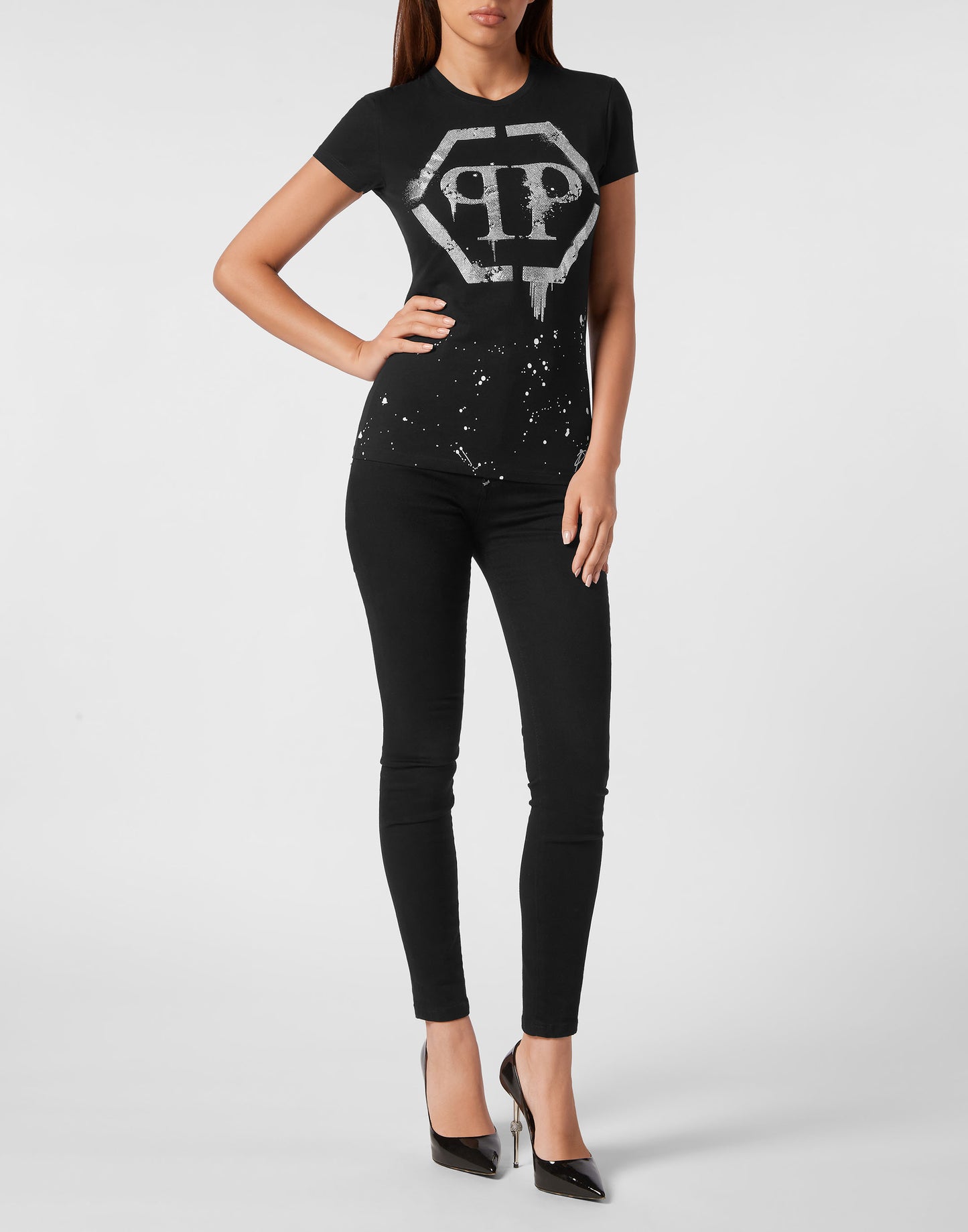 T-shirt Round Neck Sexy Pure Fit Hexagon black