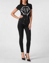 Philipp Plein｜T-shirt Round Neck Sexy Pure Fit Hexagon black 女款T恤