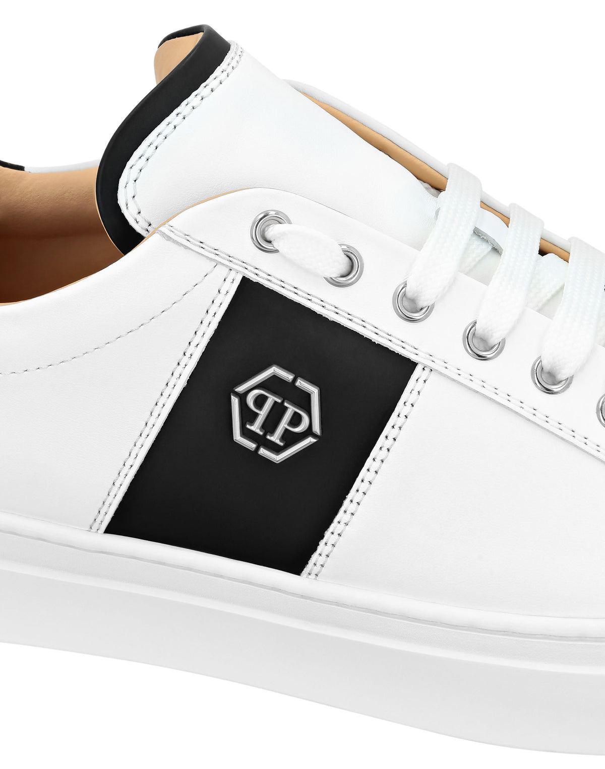 Philipp Plein｜Leather Lo-Top Sneakers Hexagon white / black 男款運動鞋