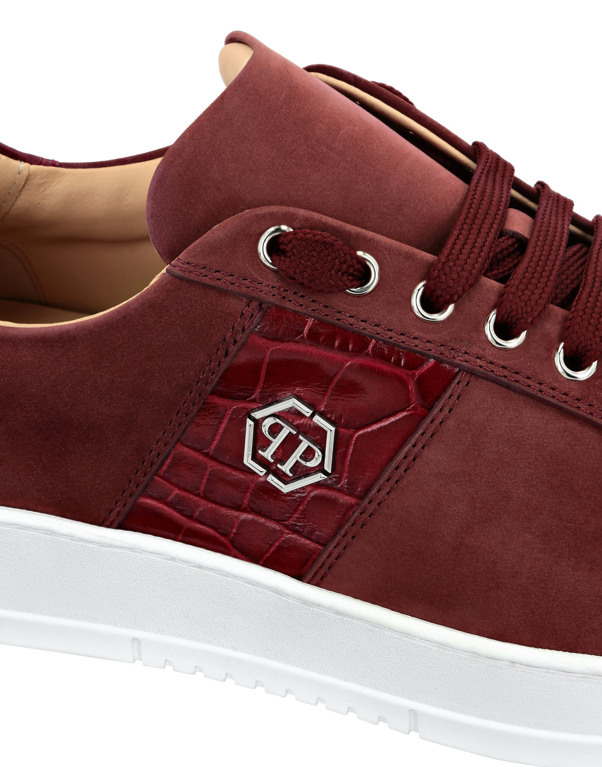 Philipp Plein｜Nabuk Lo-Top Sneakers with Croco Print Hexagon red 男款運動鞋