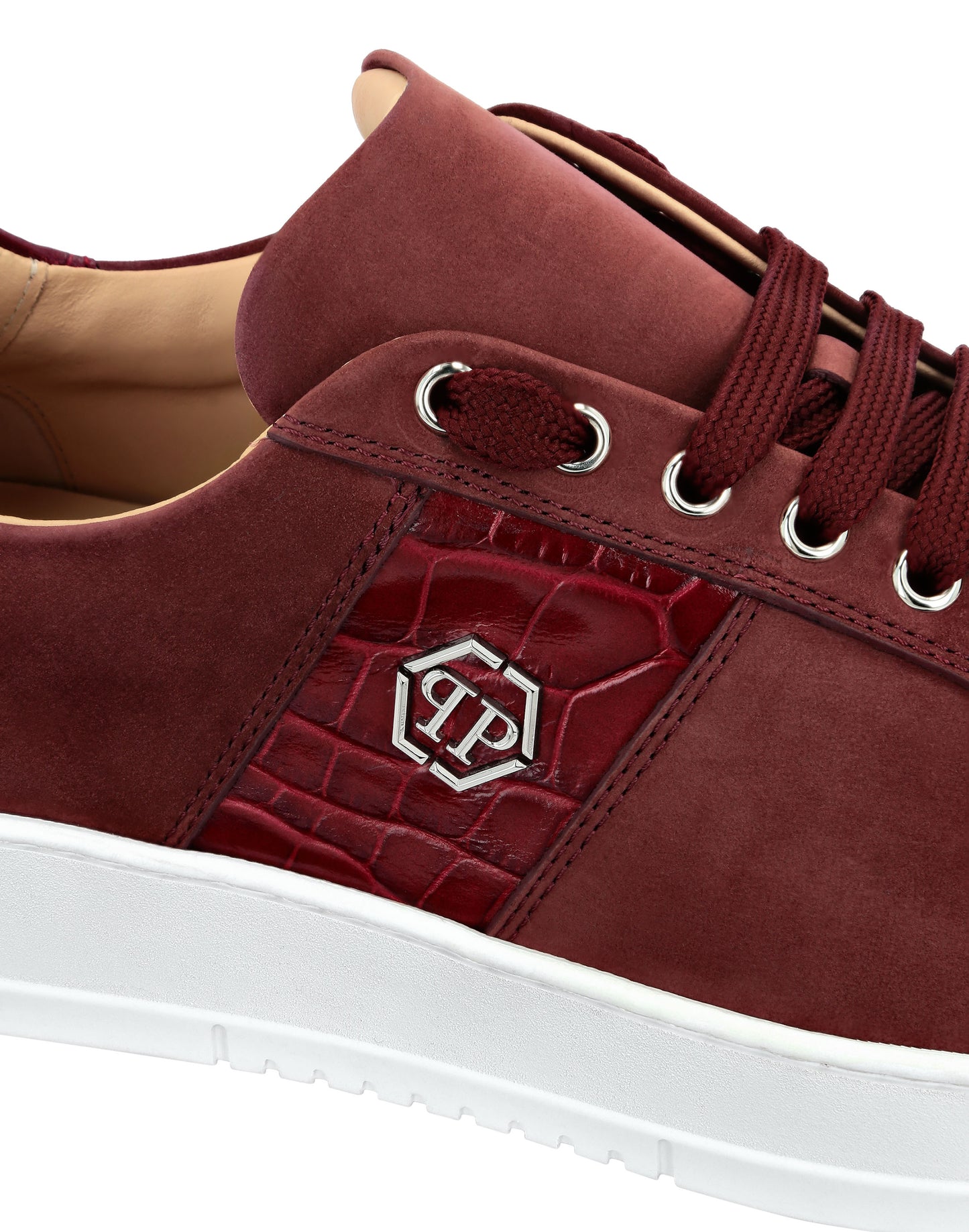 Nabuk Lo-Top Sneakers with Croco Print Hexagon red