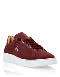 PHILIPP PLEIN Nabuk Lo-Top Sneakers with Croco Print Hexagon red