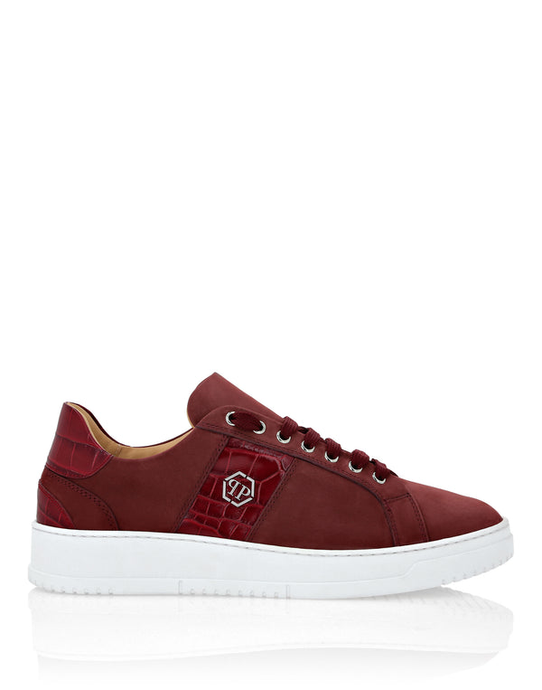 Philipp Plein｜Nabuk Lo-Top Sneakers with Croco Print Hexagon red 男款運動鞋