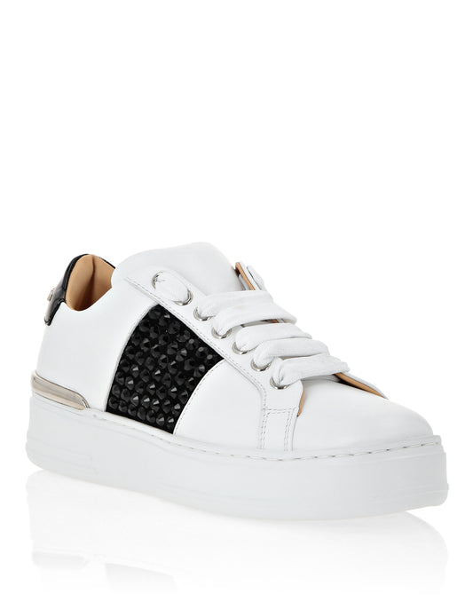 Mix Leather Lo-Top Sneakers Crystal white / black