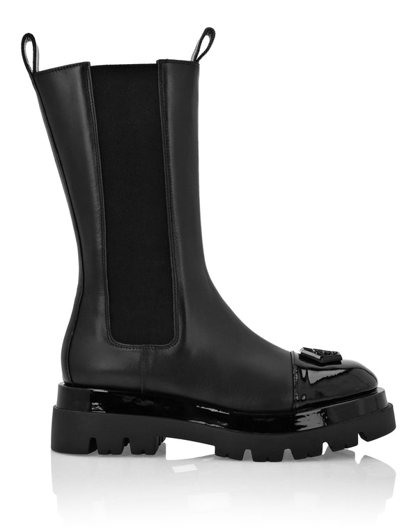 Mid-Flat Boots Hexagon Black