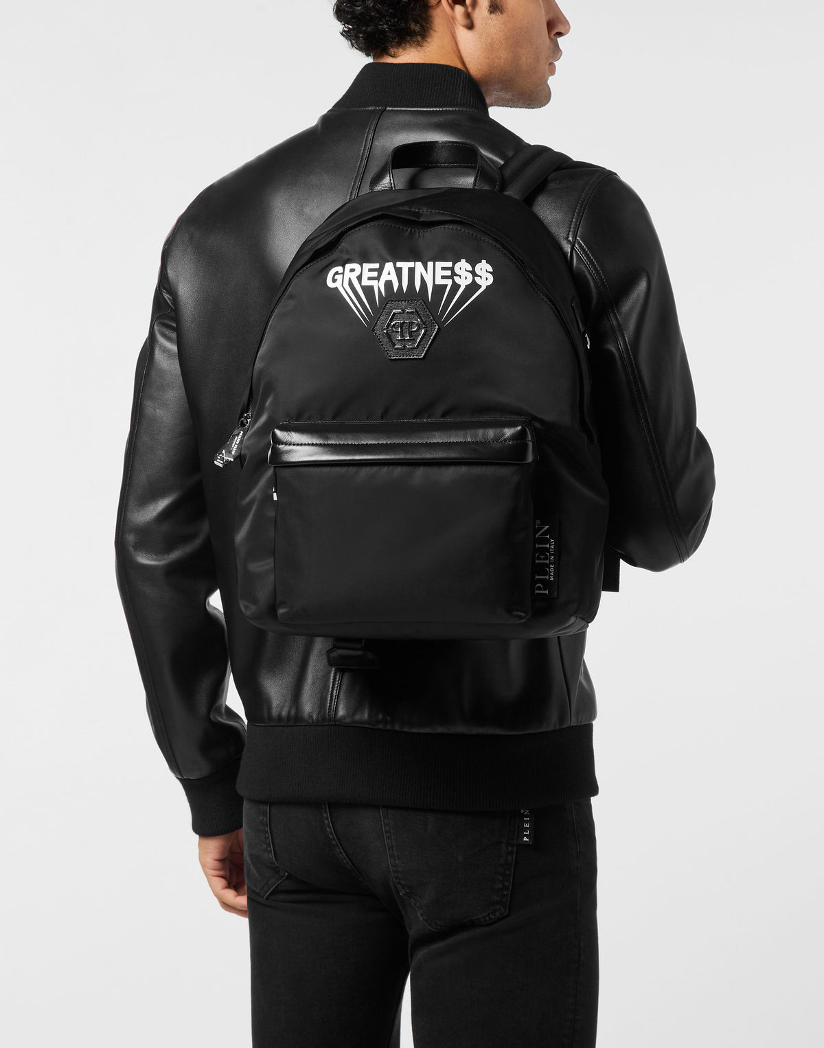Philipp Plein Nylon Backpack Greatness 全黑尼龍後背包側面整體展示