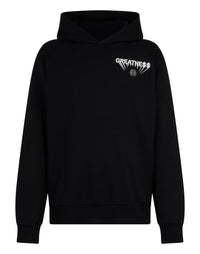 Philipp Plein Fleece Hoodie Greatness 全黑GREATNE$$印花六角徽章連帽衛衣 男款正面