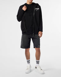 Philipp Plein Fleece Zip Hoodie Greatness 男款黑色拉鍊衛衣穿搭示範 189cm L號