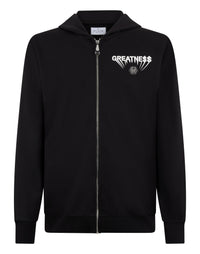 Philipp Plein Fleece Zip Hoodie Greatness 全黑GREATNE$$印花全長拉鍊連帽衛衣 男款正面