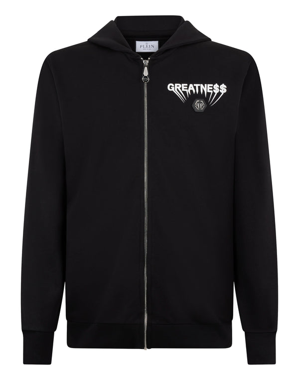 Philipp Plein Fleece Zip Hoodie Greatness 全黑GREATNE$$印花全長拉鍊連帽衛衣 男款正面