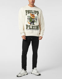 Philipp Plein Sweatshirt College Squirrel 男款米白衛衣穿搭示範 189cm L號