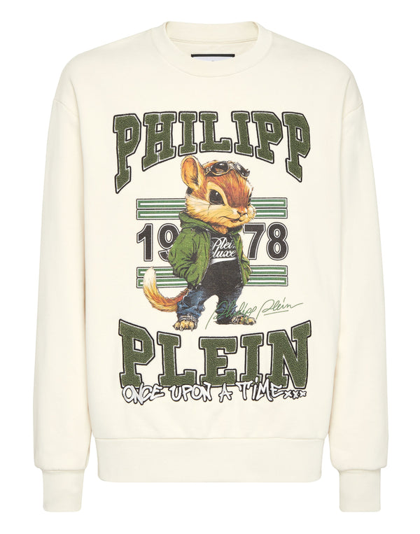 Philipp Plein Round Neck Sweatshirt College Squirrel 米白美式學院松鼠刺繡圓領衛衣 男款正面