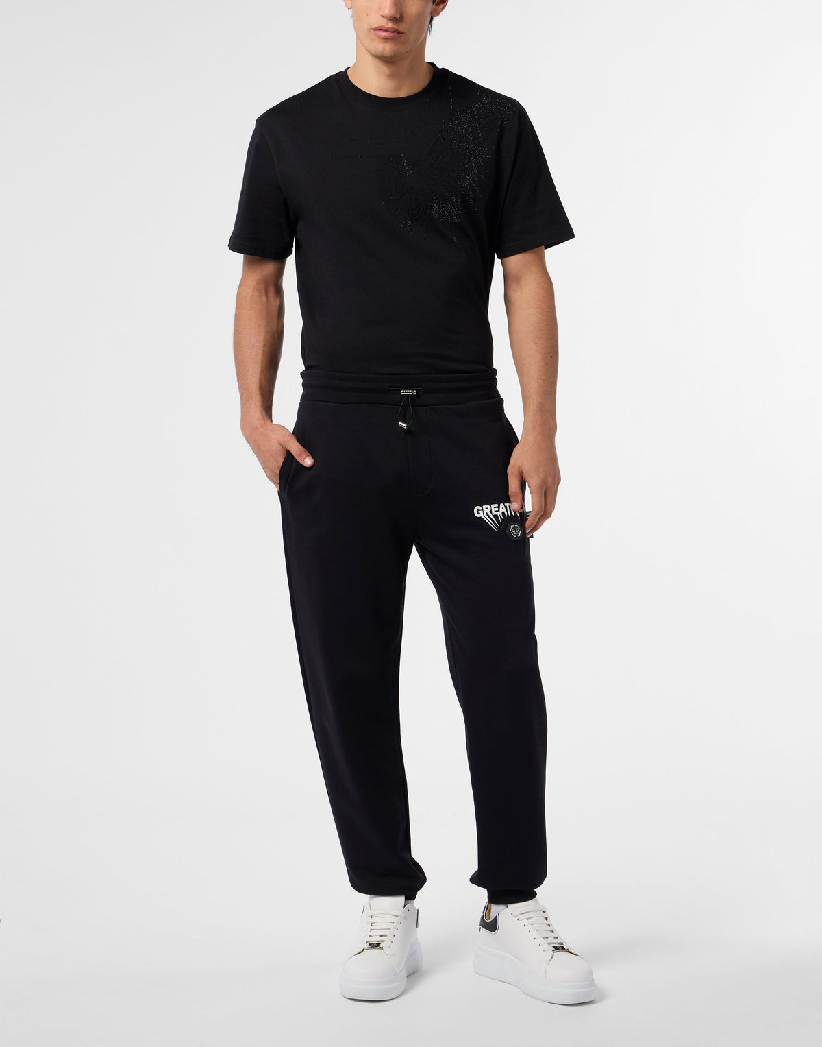 Philipp Plein Fleece Joggers 縮口褲管與後腰品牌識別細節