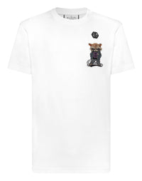 Philipp Plein T-Shirt Plein Raccoon Signature 白色左胸浣熊刺繡六角徽章圓領T恤 男款正面