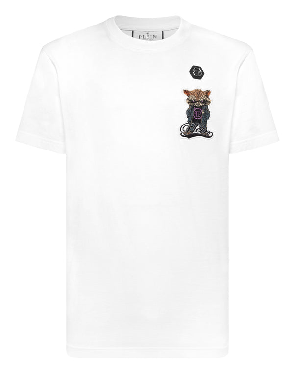 Philipp Plein T-Shirt Plein Raccoon Signature 白色左胸浣熊刺繡六角徽章圓領T恤 男款正面