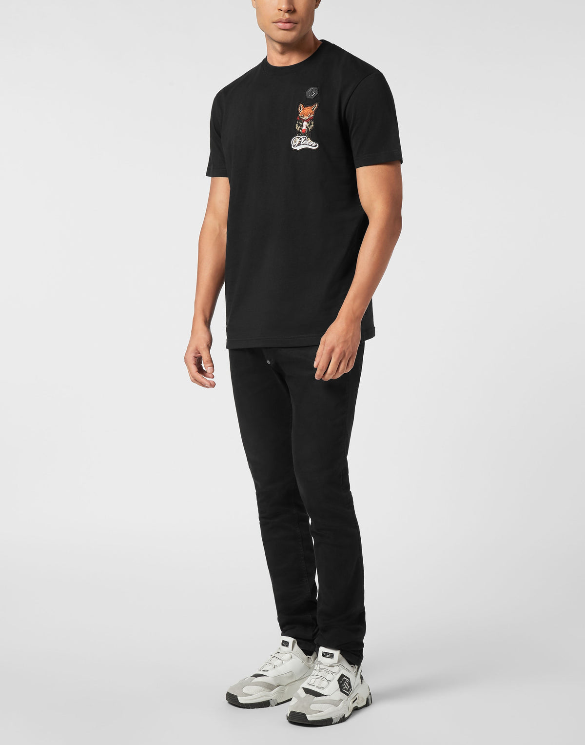 Philipp Plein T-Shirt Plein Fox 男款黑色刺繡T恤穿搭示範 189cm L號