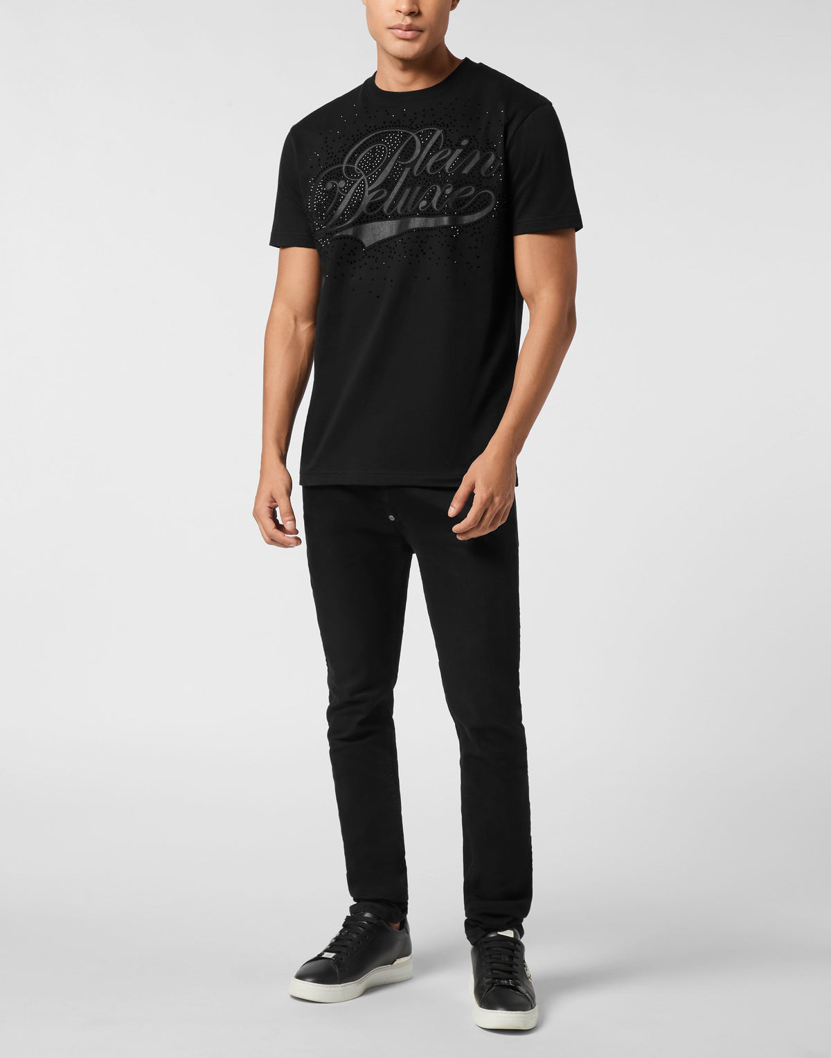 Philipp Plein Plein Deluxe Stones 男款黑色水鑽T恤穿搭示範 189cm L號