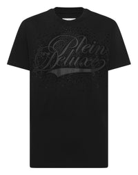 Philipp Plein T-Shirt Plein Deluxe Stones 黑底黑鑽草書密集水鑽同色系圓領T恤 男款正面
