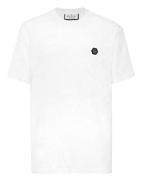 Philipp Plein Round Neck Jacquard T-Shirt Crest 白色黑色提花六角PP徽章極簡圓領T恤 男款正面
