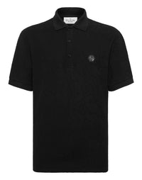 Philipp Plein Polo T-Shirt Jacquard Crest 全黑提花翻領三釦六角PP徽章Polo衫 男款正面