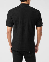 Philipp Plein Jacquard Crest Polo 提花布料質感與袖口羅紋細節