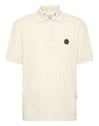 Philipp Plein Polo T-Shirt Jacquard Crest 米白提花翻領黑色六角PP徽章Polo衫 男款正面