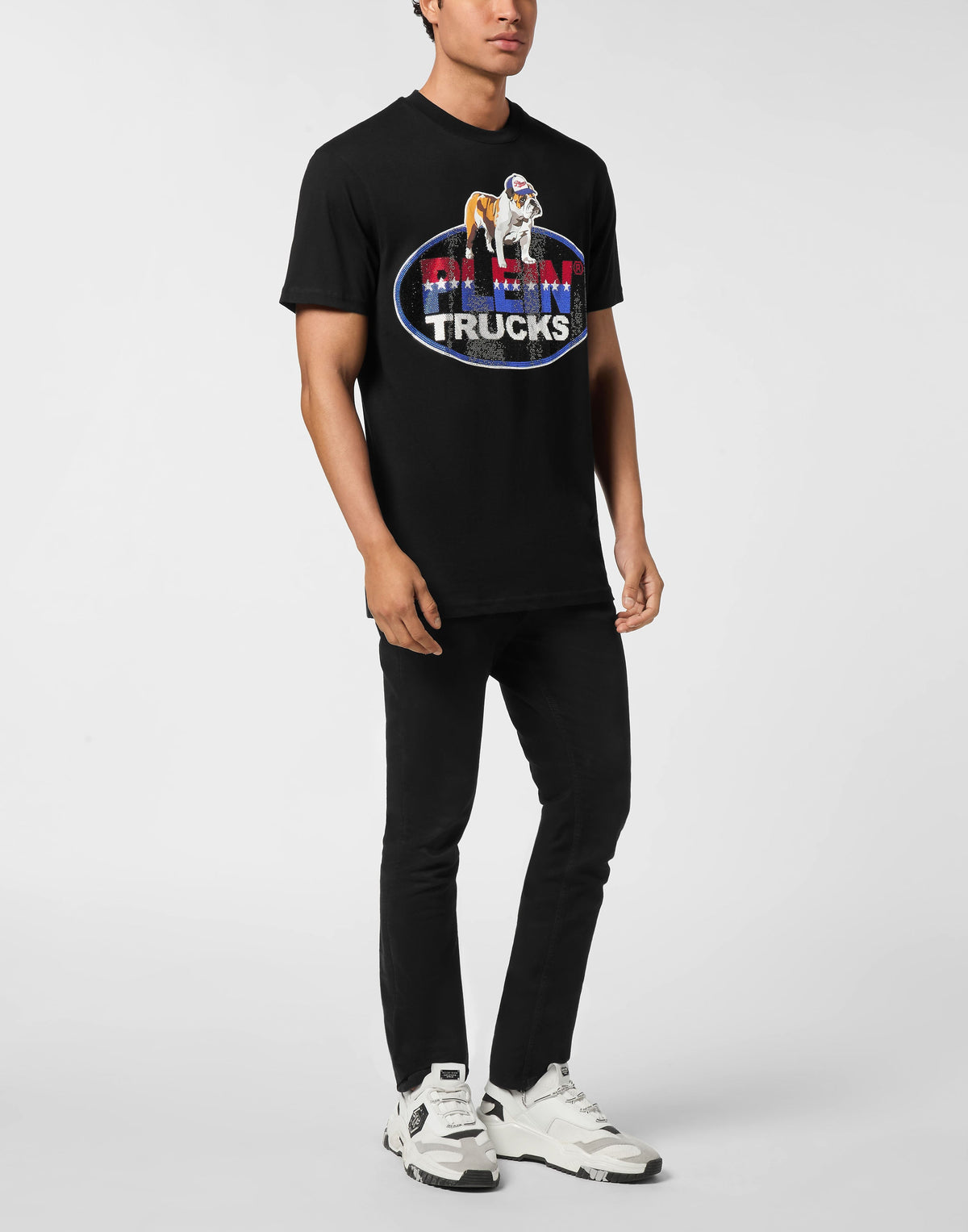 Philipp Plein Bulldog Crystal 男款黑色水鑽T恤穿搭示範 189cm L號