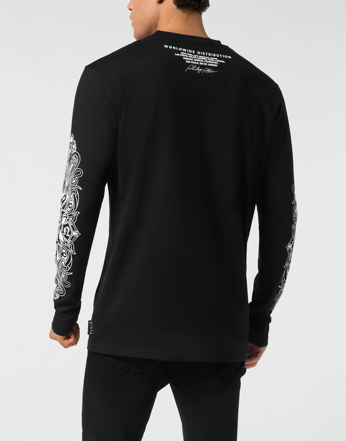 Philipp Plein Chrome Crest 長袖雙袖大面積白色巴洛克佩斯利花紋印花細節特寫