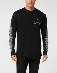 Philipp Plein Long Sleeve T-Shirt Chrome Crest 黑色雙袖白色巴洛克花紋長袖圓領T恤 男款正面
