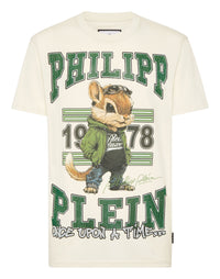 Philipp Plein T-Shirt College Squirrel Stones 米白美式學院松鼠水鑽圓領T恤 男款正面