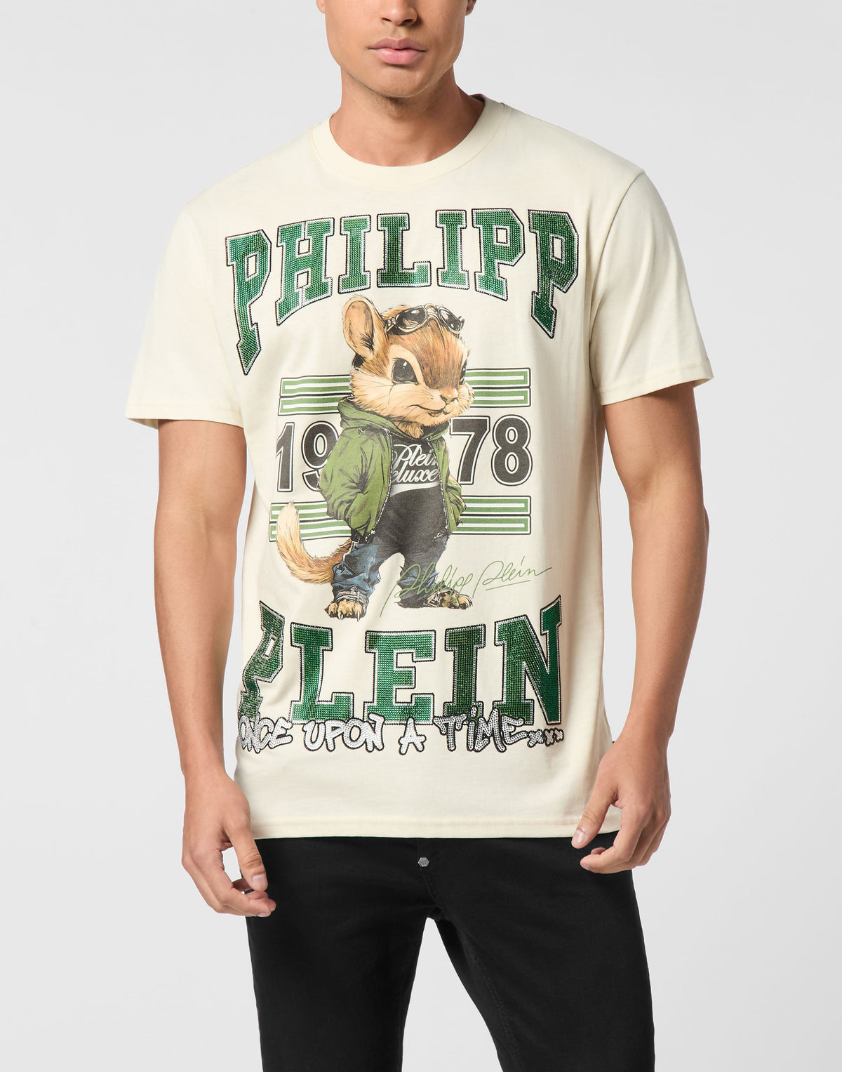 Philipp Plein College Squirrel Stones 松鼠大圖周圍玻璃水鑽點綴細節特寫