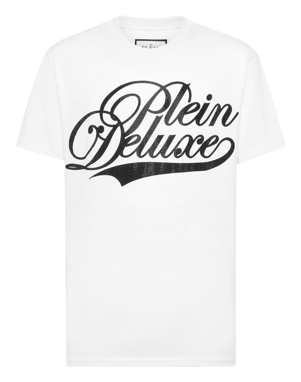 Philipp Plein T-Shirt Plein Deluxe Stones 白色大型草書水鑽密集填字圓領T恤 男款正面