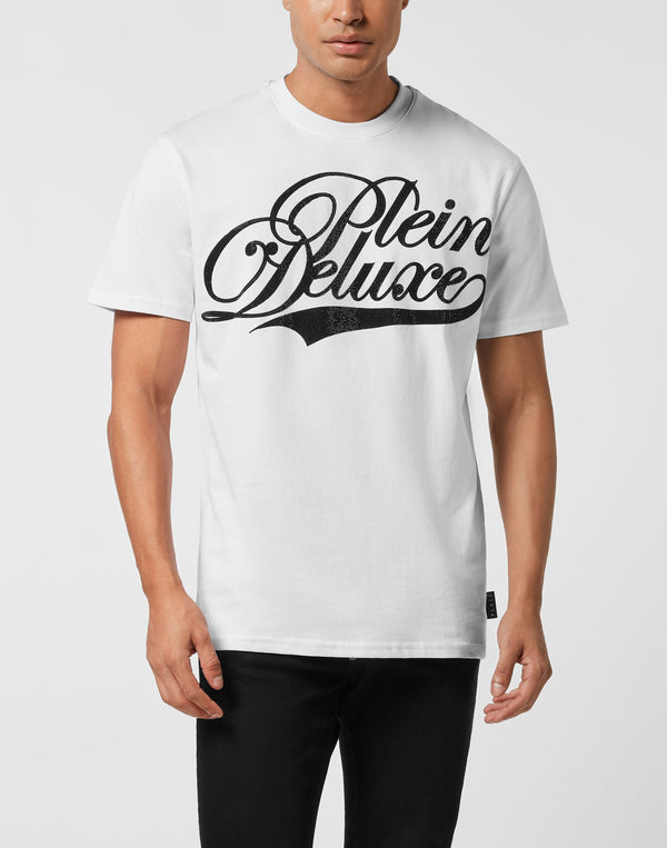 Philipp Plein T-Shirt Plein Deluxe Stones 白色大型草書水鑽密集填字圓領T恤 男款正面